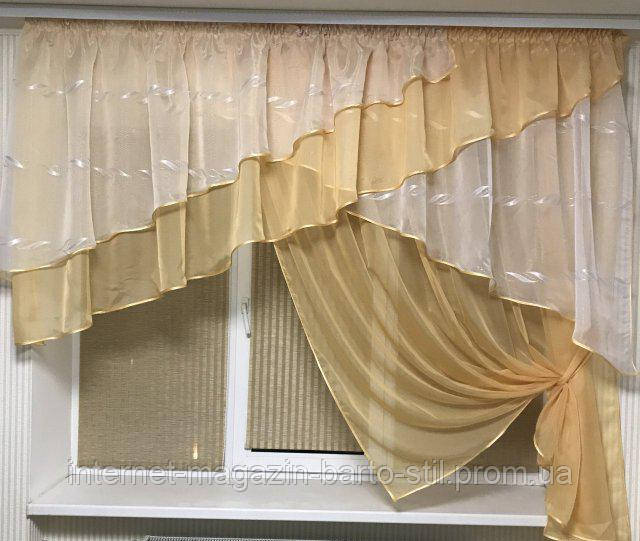 Кухонная занавеска "Милана" с одной шторкой из шифона на карниз 2-2.5 м
