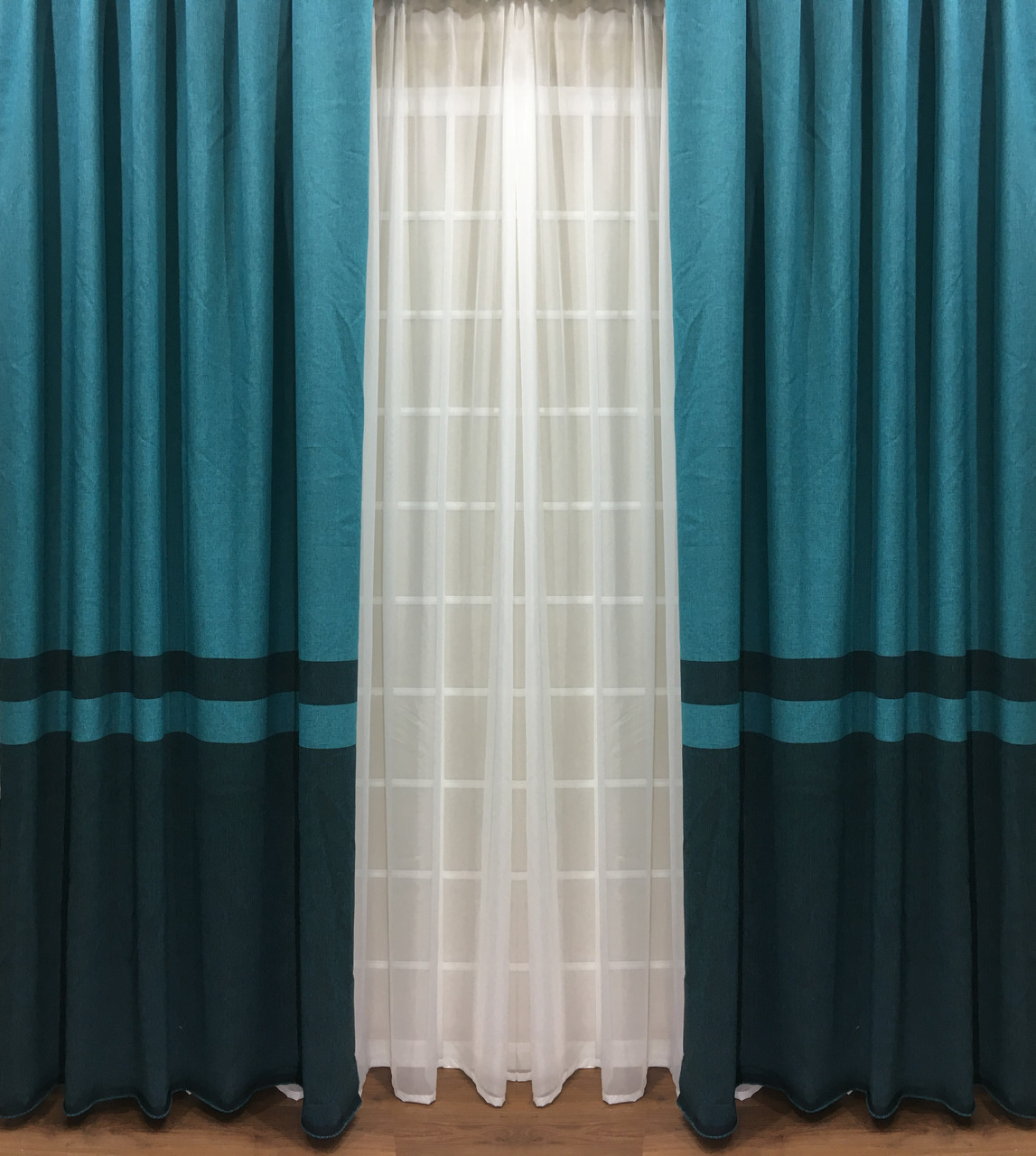 Готові Штори Льон "Севілья" Бірюза, пара