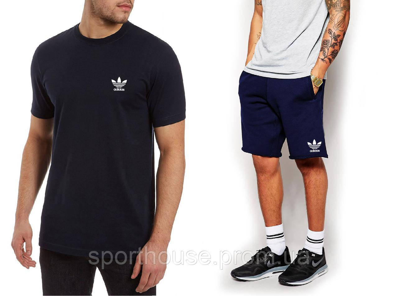 Чоловічий комплект футболка + шорти Adidas синього і чорного кольору (люкс) S
