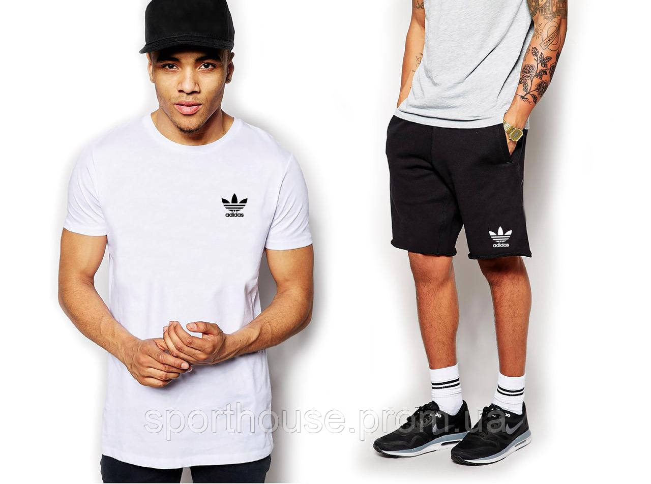 Чоловічий комплект футболка + шорти Adidas білого і чорного кольору (люкс) S