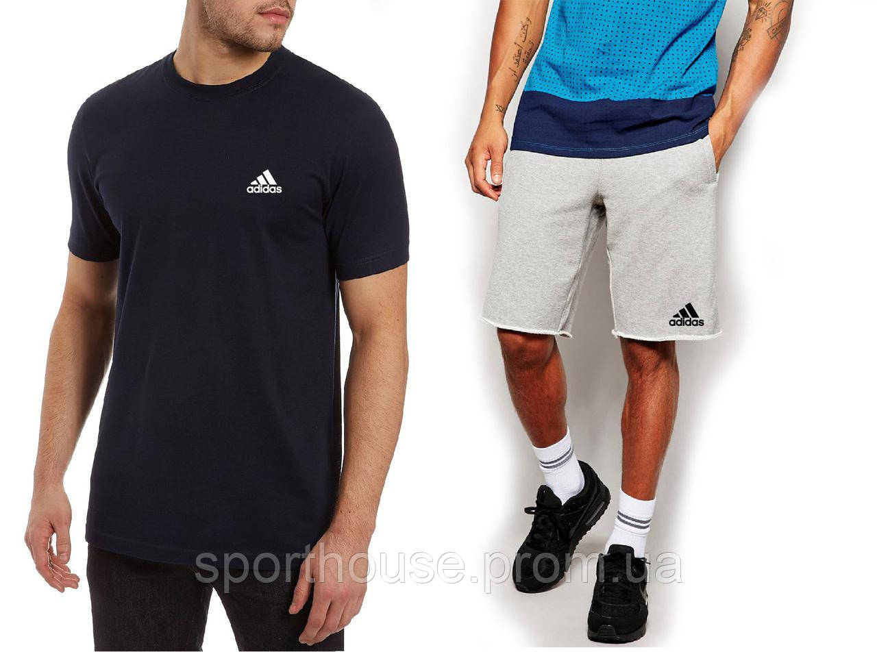 Чоловічий комплект футболка + шорти Adidas сірого і чорного кольору (люкс) S