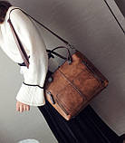 Жіноча сумка на блискавці з екошкіри з плечовим ремінцем коричнева опт, фото 5