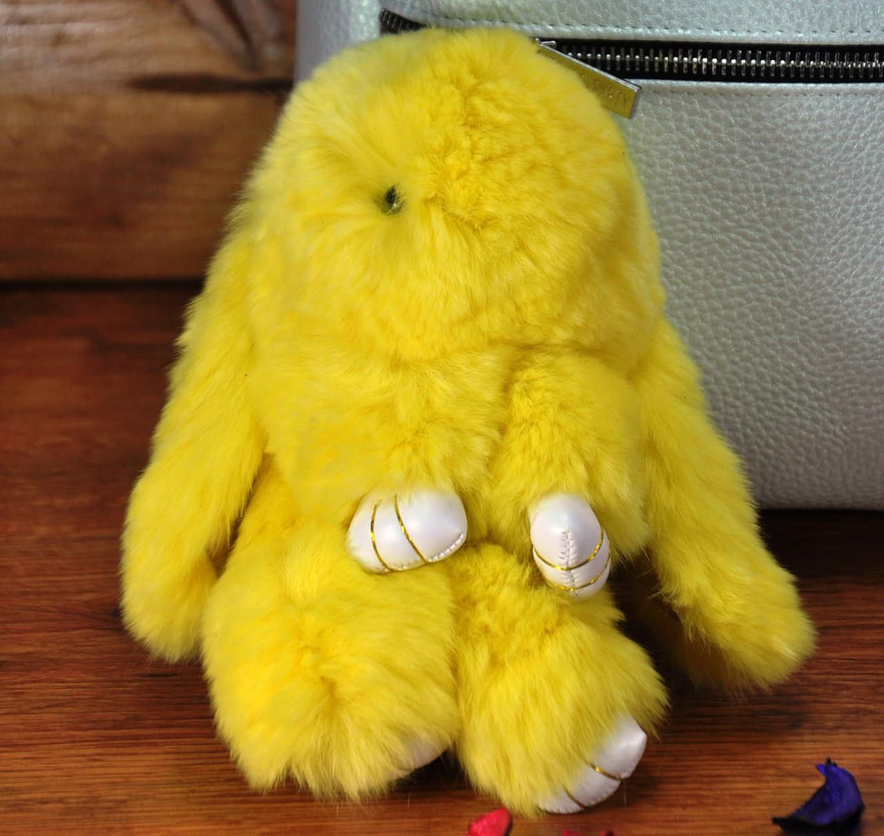 Хутряний брелок кролик жовтий, фото 1