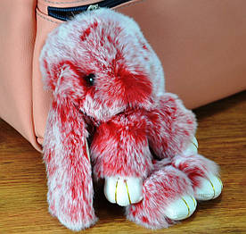 Хутряний брелок кролик червоний з білим