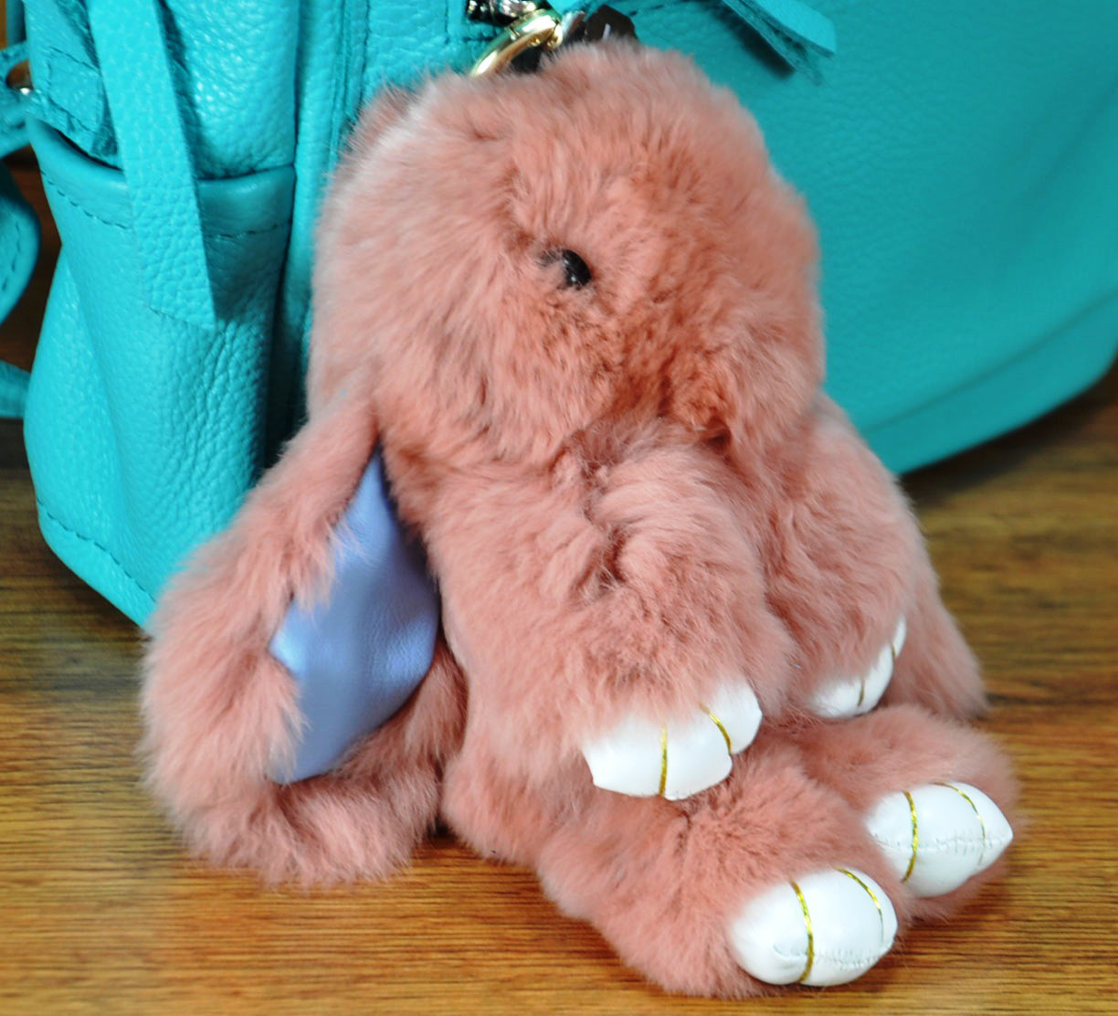 Хутряний брелок кролик персиковий, фото 1