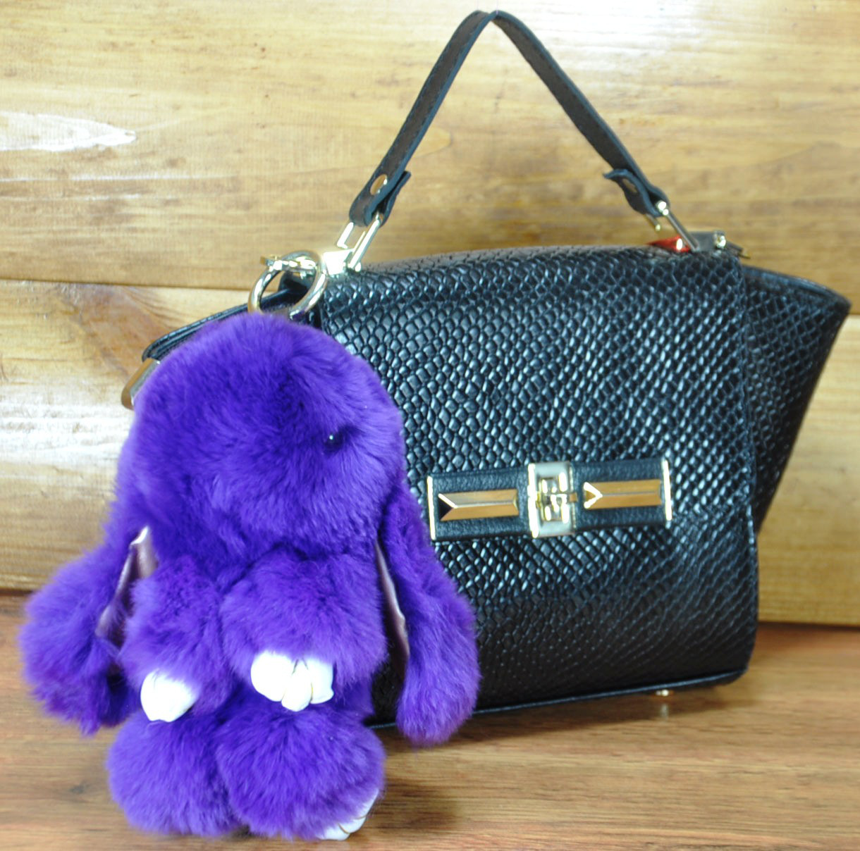 Хутряний брелок кролик фіолетовий, фото 1