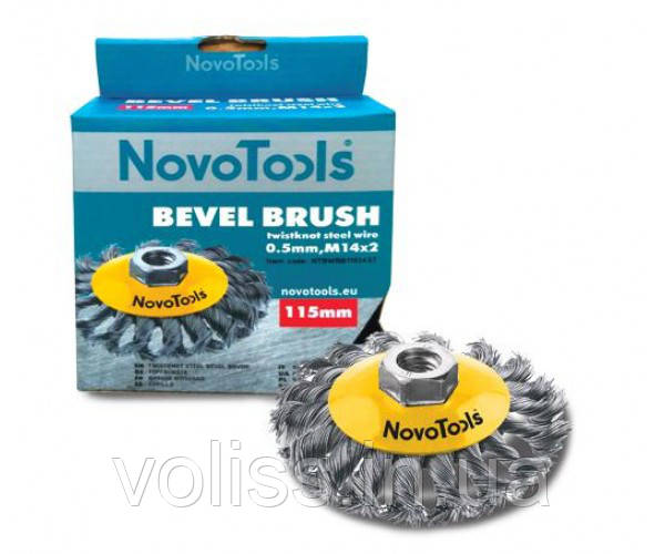 Щітка для металу конусний, плетений дріт, сталь NovoTools, 115 мм, фото 1