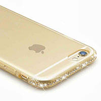 Золотистый силиконовый чехол-накладка с камушками Swarovski для iPhone 7 и iPhone 8 (4.7")