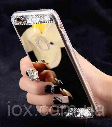 Силіконовий дзеркальний чохол з камінчиками для iPhone 7 і iPhone 8 золотий