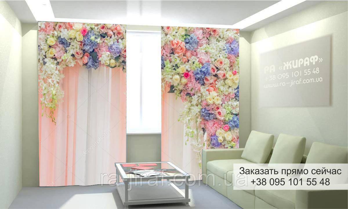 Фотоштора 3D з малюнком квіти вгорі 003, фототюль