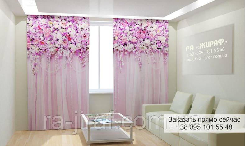 Фотоштора 3D з малюнком квіти вгорі 012, фототюль, фото 1