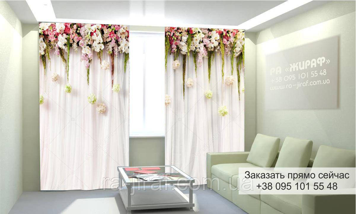 Фотоштора 3D з малюнком квіти вгорі 013, фототюль