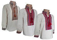 Лляна дитяча вишиванка на довгий рукав із геометричним орнаментом