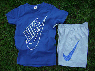 Чоловічий комплект футболка + шорти Nike синього і сірого кольору (люкс) S