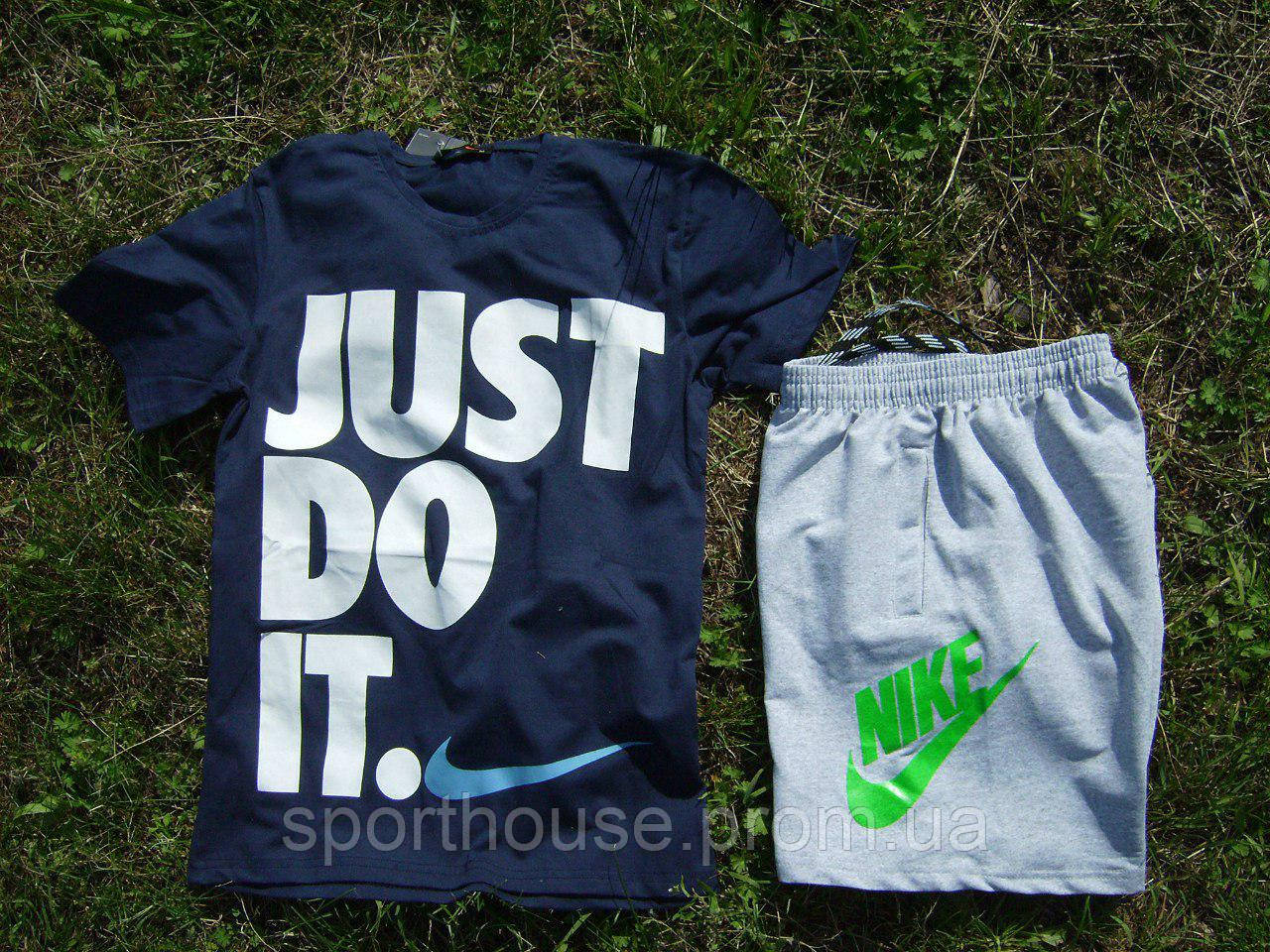Чоловічий комплект футболка + шорти Nike синього і сірого кольору (люкс) S