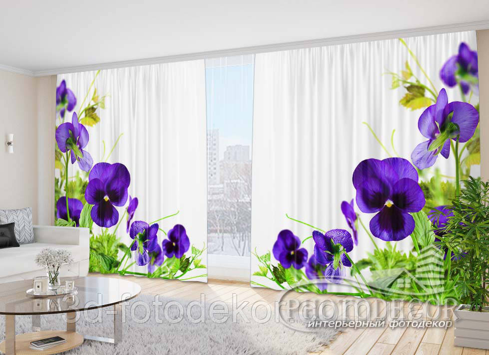 Фото Штори "Фіалки" 2,7 м*4,0 м (2 полотна по 2,0 м), тасьма