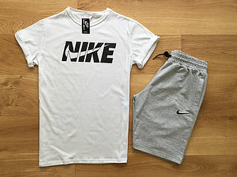 Чоловічий комплект футболка + шорти Nike білого і сірого кольору (люкс) S