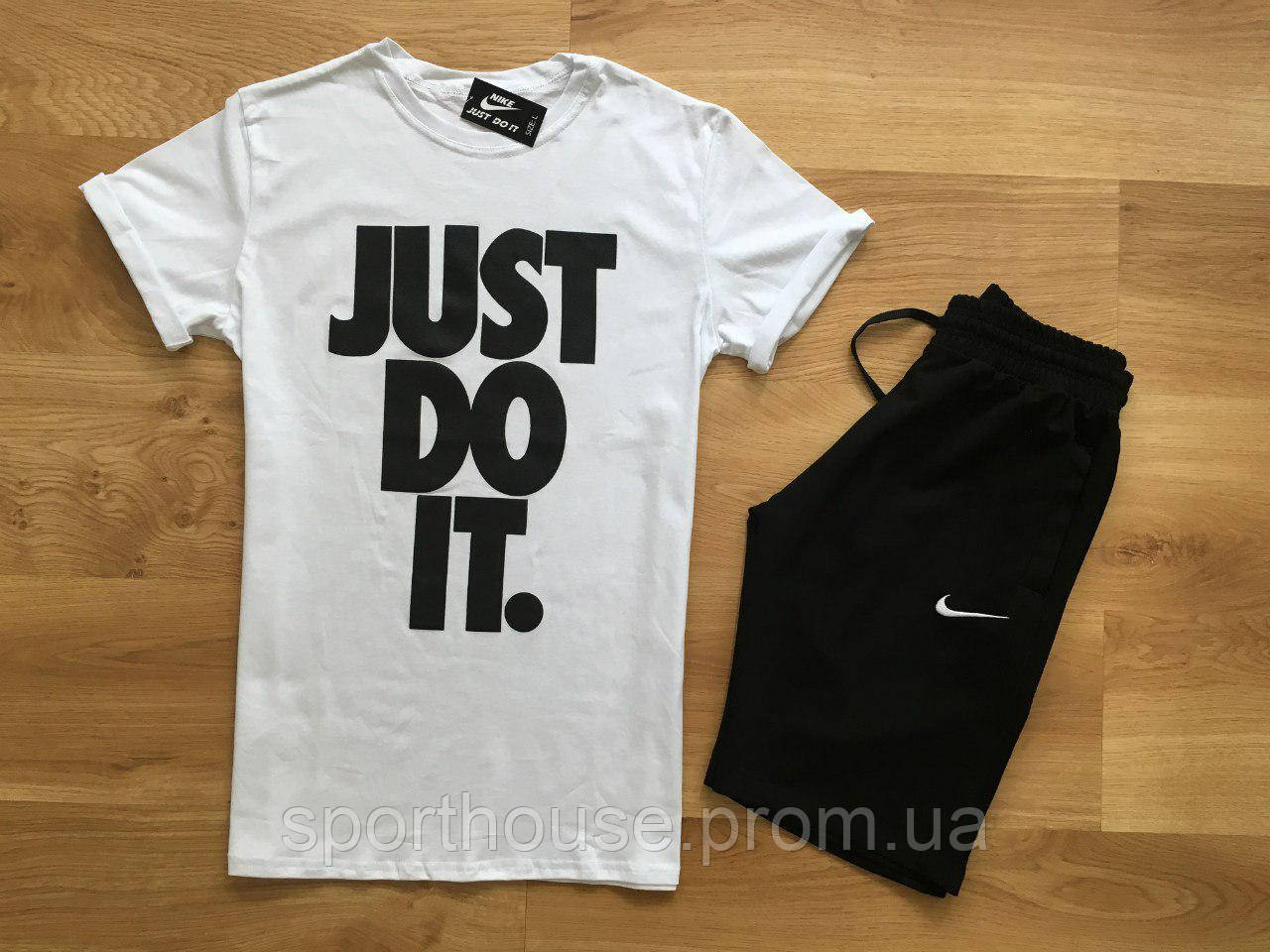 Чоловічий комплект футболка + шорти Nike білого і чорного кольору (люкс) S