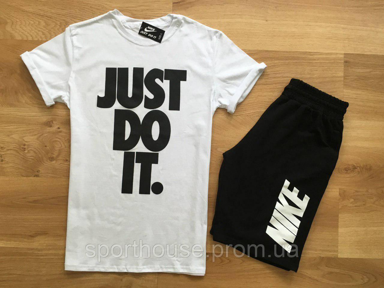Чоловічий комплект футболка + шорти Nike білого і чорного кольору (люкс) S
