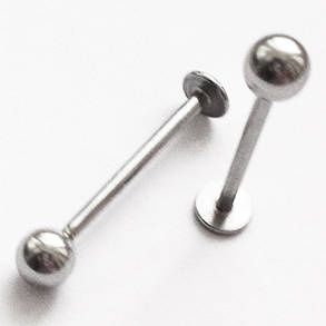 Лабрета для проколювання щоки (14 мм) з кулькою 4 мм. Медична сталь., фото 2