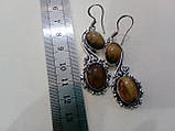 Красивые серьги с тигровым глазом. Серьги с натуральным камнем тигровый глаз в серебре. Индия!, фото 2