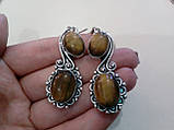 Красивые серьги с тигровым глазом. Серьги с натуральным камнем тигровый глаз в серебре. Индия!, фото 3