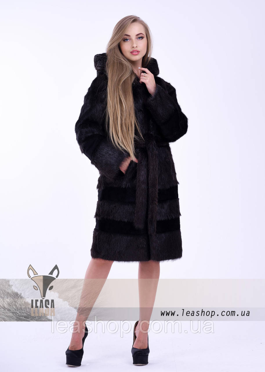 Жіноча шуба з нутрії розшита плюшевим хутром, фото 1