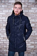 Чоловіча демісезонна куртка (подовжена), темно-синього кольору