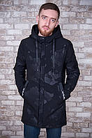 Чоловіча демісезонна куртка (подовжена), чорного кольору
