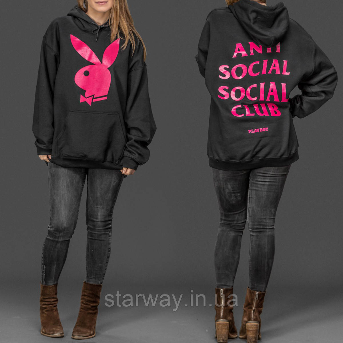 Худі anti social social club playboy | чорна жіноча толстовка assc