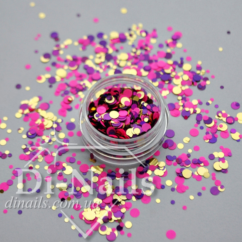 Конфетті, камифубуки для дизайну нігтів рожевий пурпурний золото в баночці