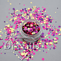 Конфетти, камифубуки для дизайна ногтей розовый-фиолетовый-золото в баночке