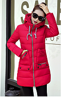 Тёплая зимняя куртка 3D визуальный эффект с манжетом съёмный капюшон КРАСНЫЙ, 42