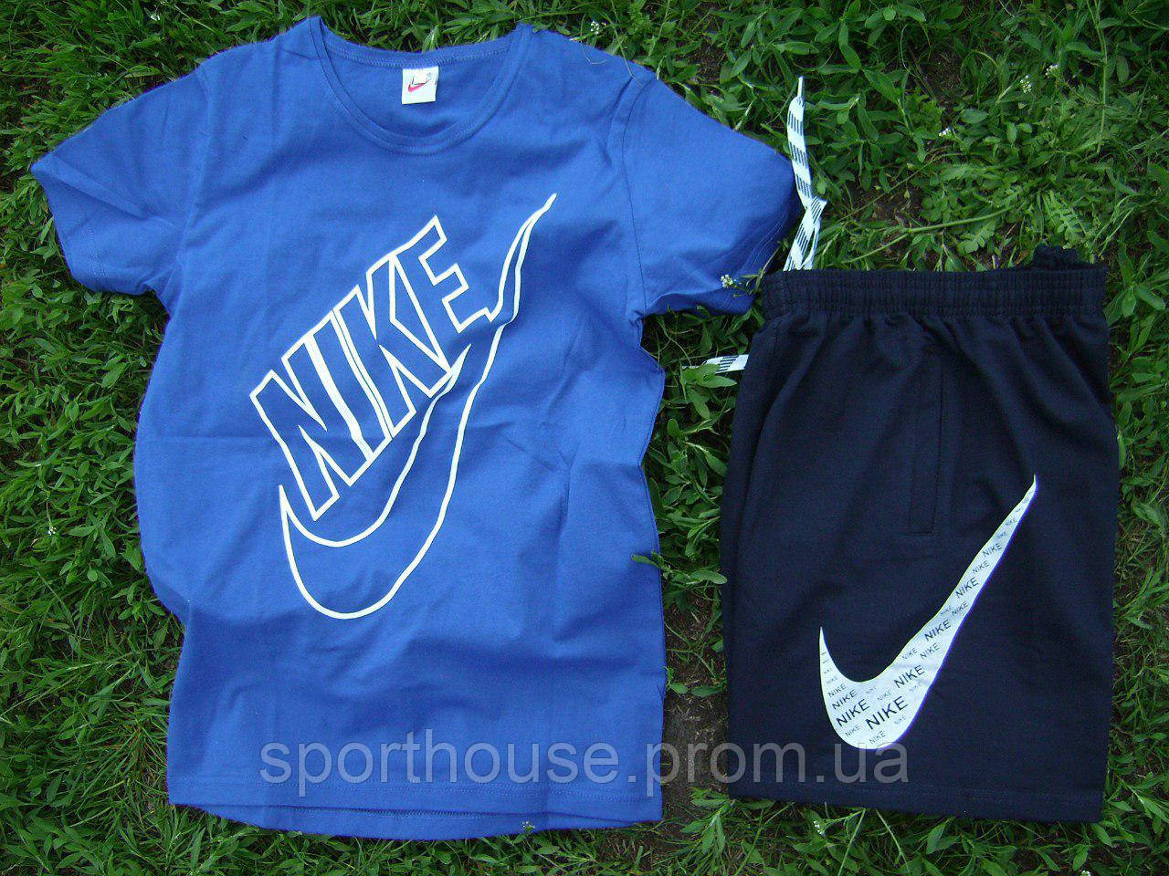 Чоловічий комплект футболка + шорти Nike синього і чорного кольору (люкс) S