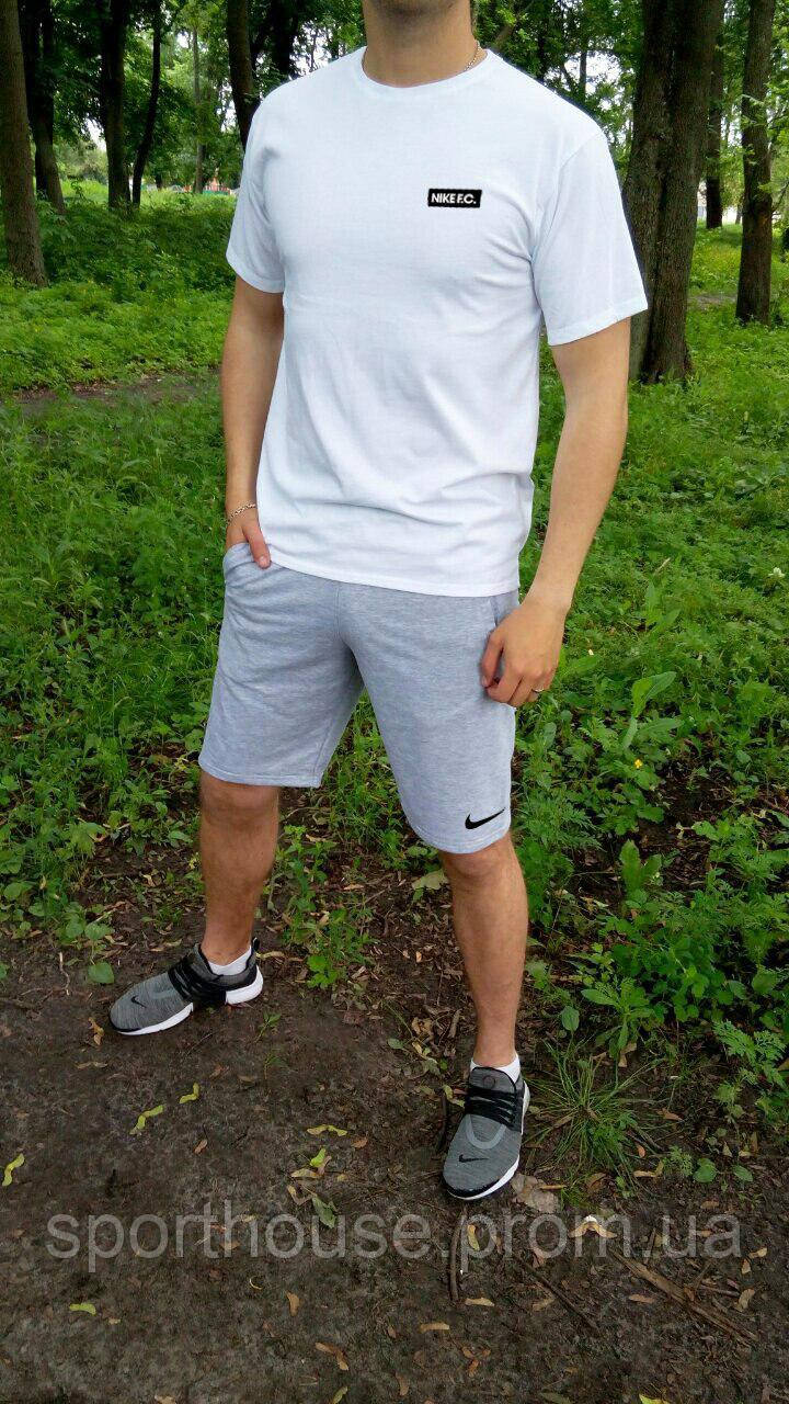Чоловічий комплект футболка + шорти Nike білого і сірого кольору (люкс) S