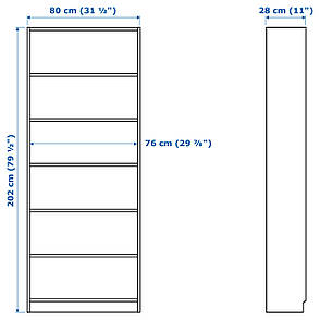 БІЛЛІ Стелаж, білий, 80x28x202 см 00263850 ІКЕА, IKEA BILLY, фото 2