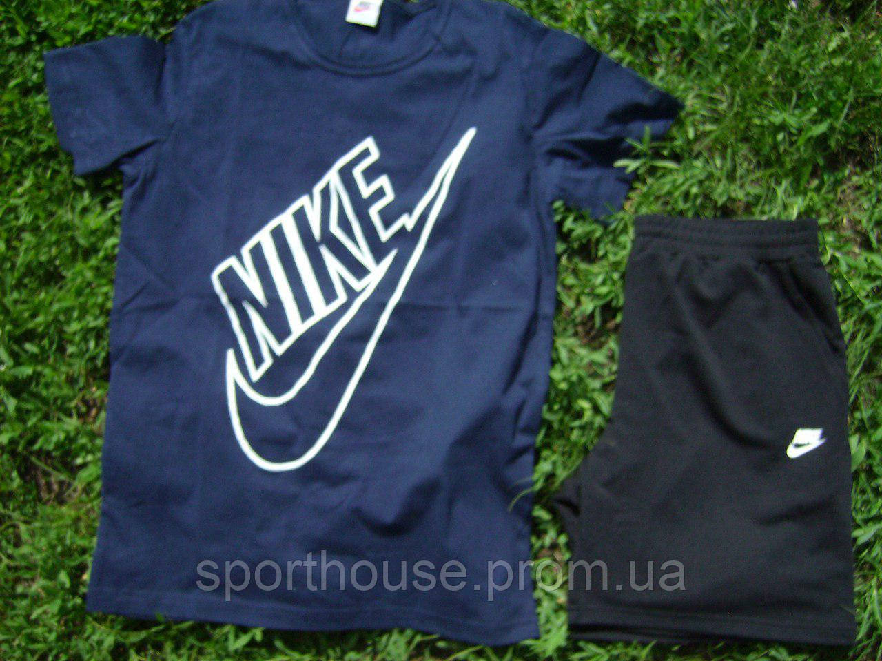 Чоловічий комплект футболка + шорти Nike синього і чорного кольору (люкс) S