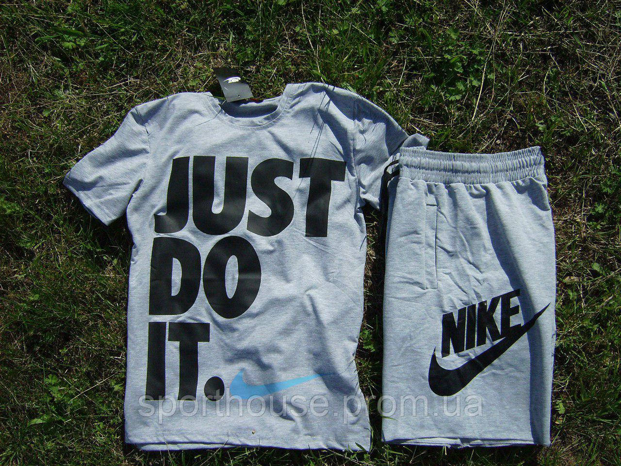 Чоловічий комплект футболка + шорти Nike сірого кольору (люкс) S
