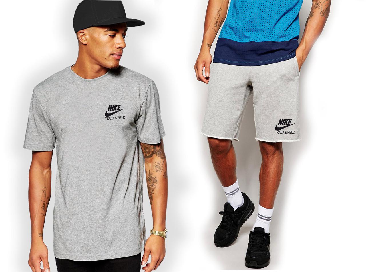 Чоловічий комплект футболка + шорти Nike сірого кольору (люкс) S