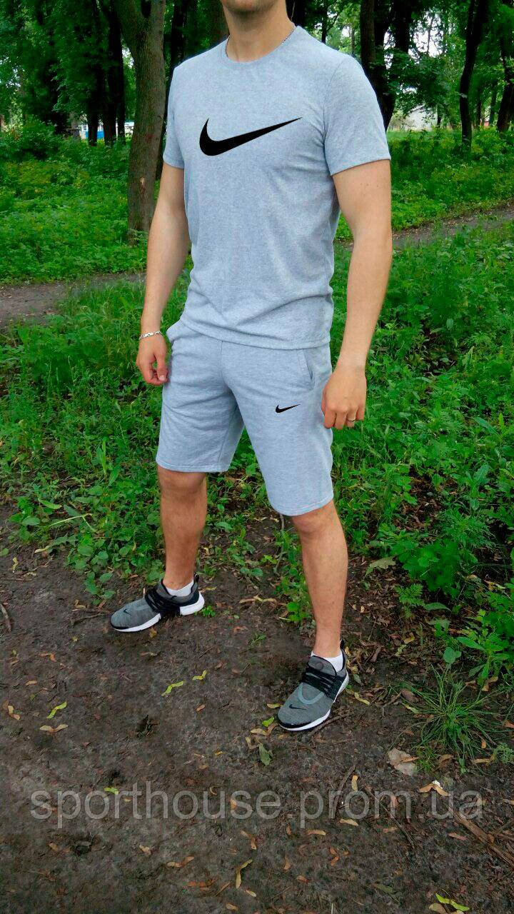 Чоловічий комплект футболка + шорти Nike сірого кольору (люкс) S