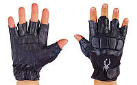 Перчатки спортивные многоцелевые (кожа, откр.пальцы, р-р L, XL, черный)