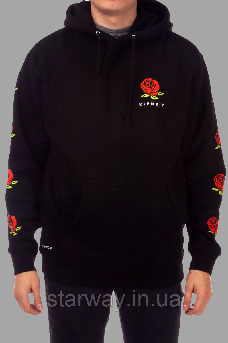 Cтильна чорна толстовка | худі ripndip rose logo