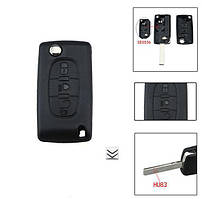 Корпус викидного ключа 3 кнопки Citroen HU83 з тримачем батарейки