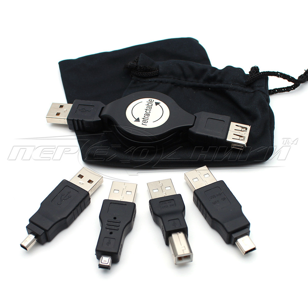 Набор USB переходников 5 in 1 с USB удлинителем на рулетке - фото 2 - id-p678330881