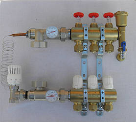 Колектор для теплої підлоги в зборі на 4 контури APC, гребінка тепла підлога