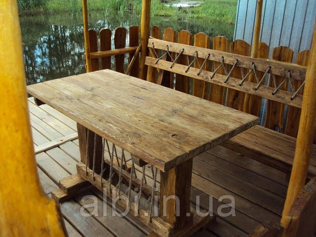 Меблі садові з натурального дерева Кантрі КОМПЛЕКТ, лавочки та стіл із дерева, меблі на дачу