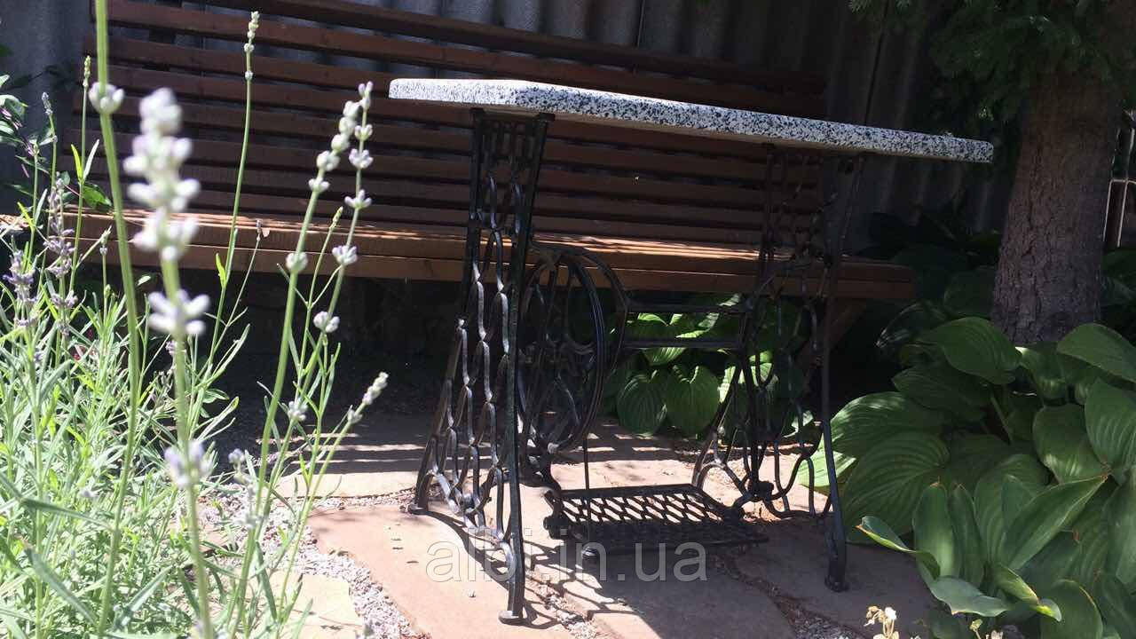 Кавовий столик чавунний зі стільницею з натурального каменю, фото 1