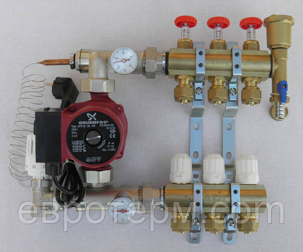 Купить Коллектор для теплого пола в сборе на 3 контура с насосом APC ...