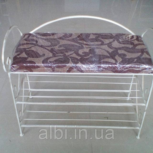 Банкетка з підлокітниками 62 см беж, полиця для взуття, кована банкетка, кований пуф, банкетка з металу