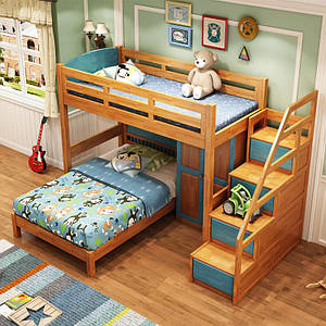 Ліжко кімната Premium 5 (ліжко горище + ліжко + шафа + сходи з шухлядами) TM Mobler